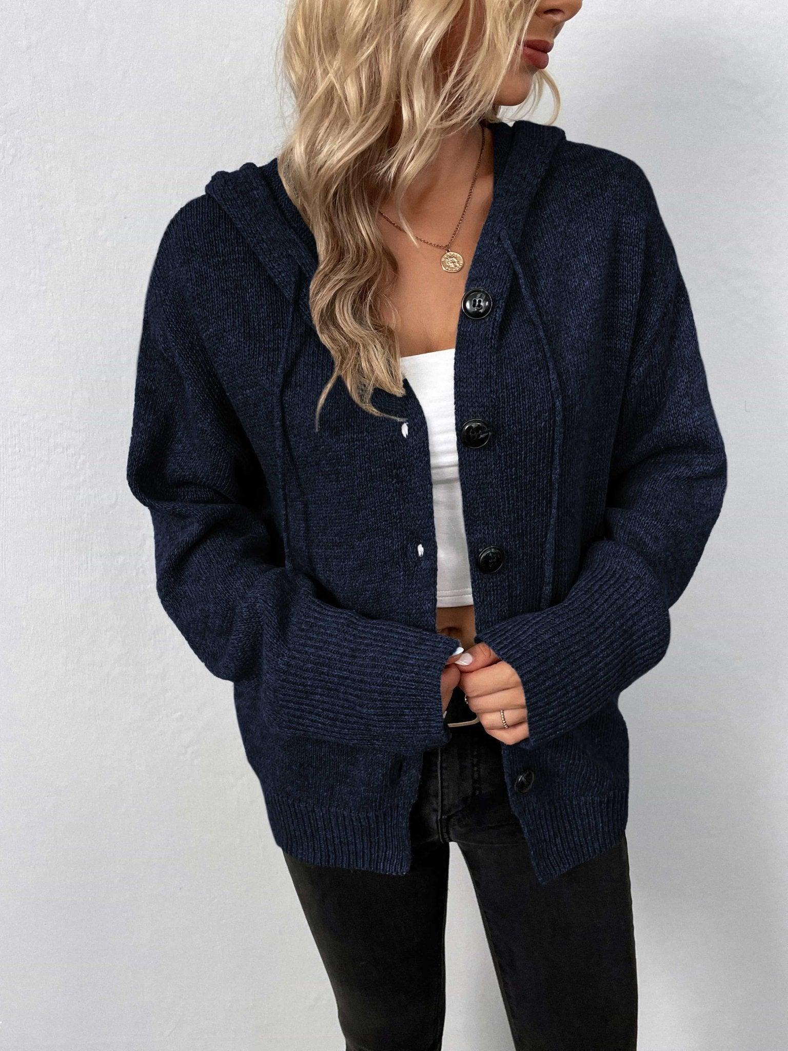 Button - Down Long Sleeve Hooded Sweater - Admiresty