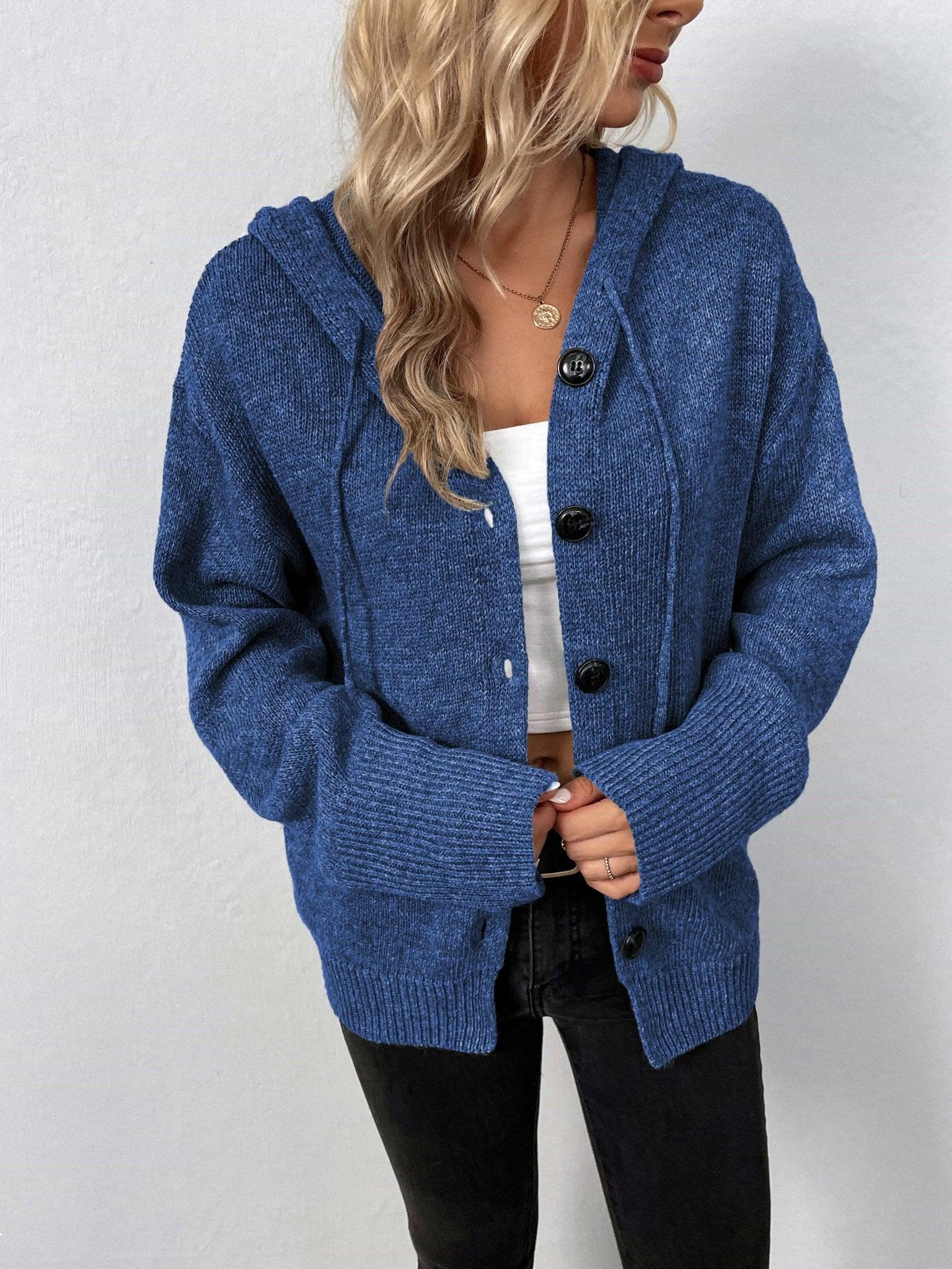 Button - Down Long Sleeve Hooded Sweater - Admiresty