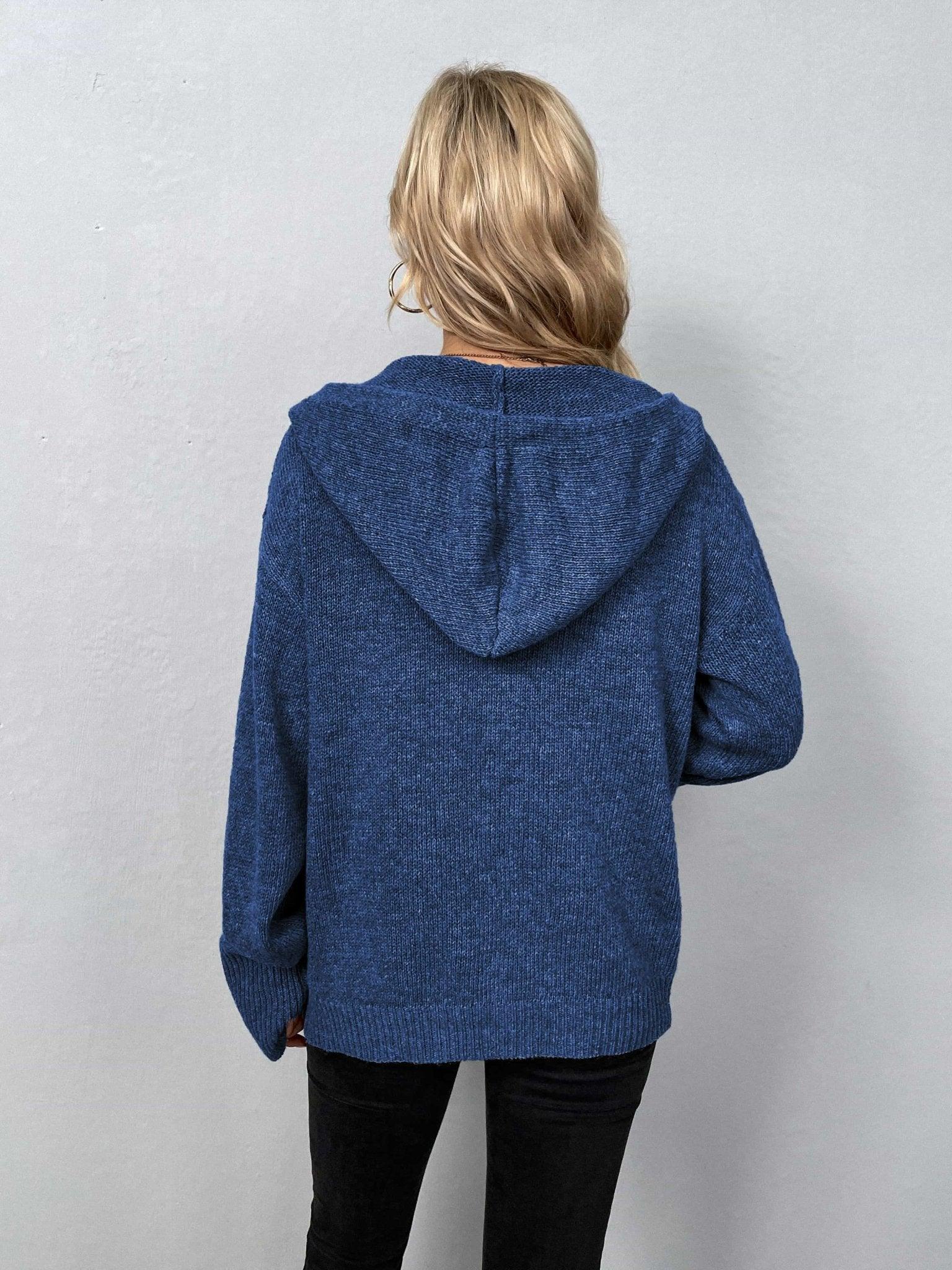 Button - Down Long Sleeve Hooded Sweater - Admiresty