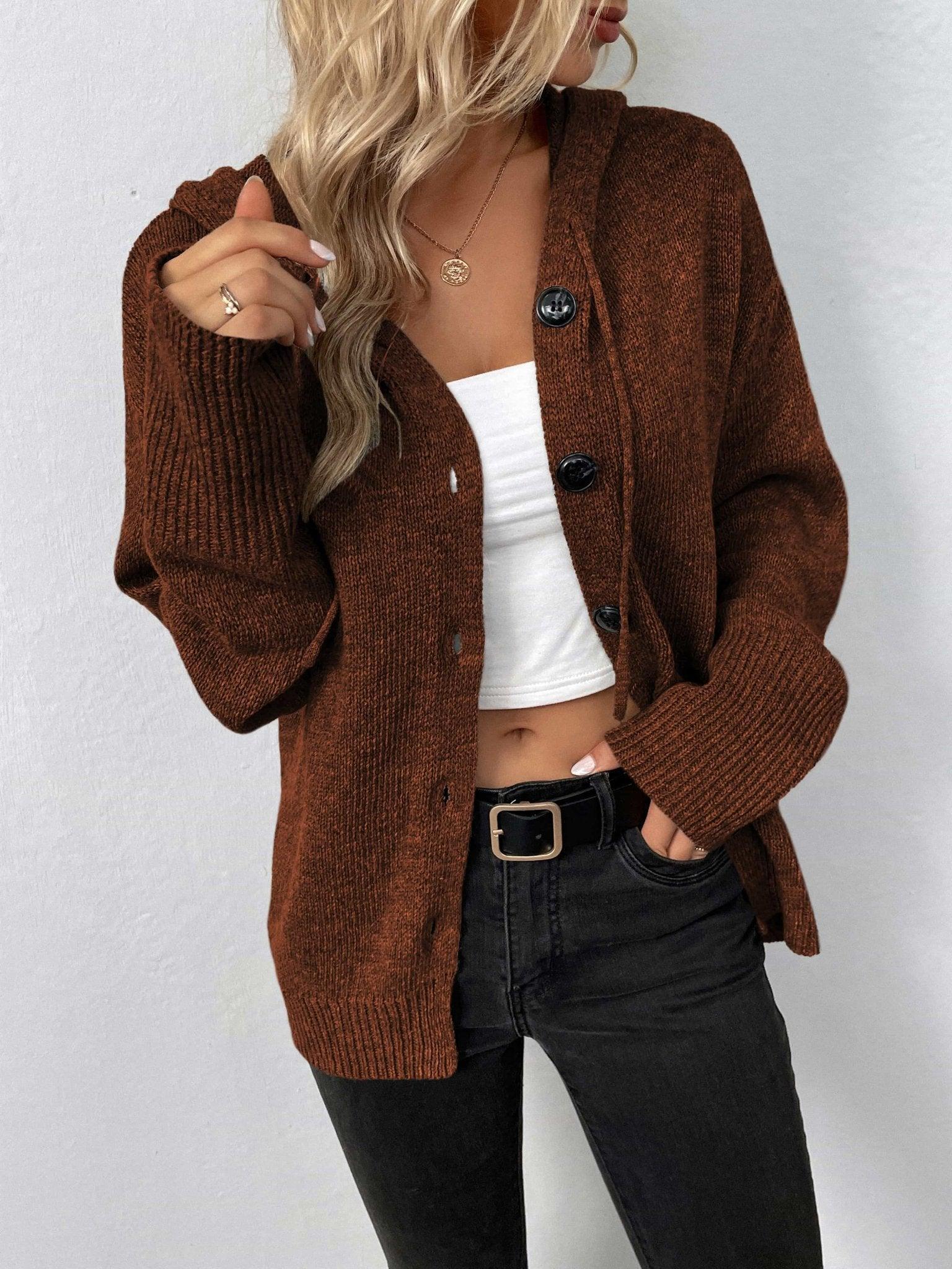 Button - Down Long Sleeve Hooded Sweater - Admiresty