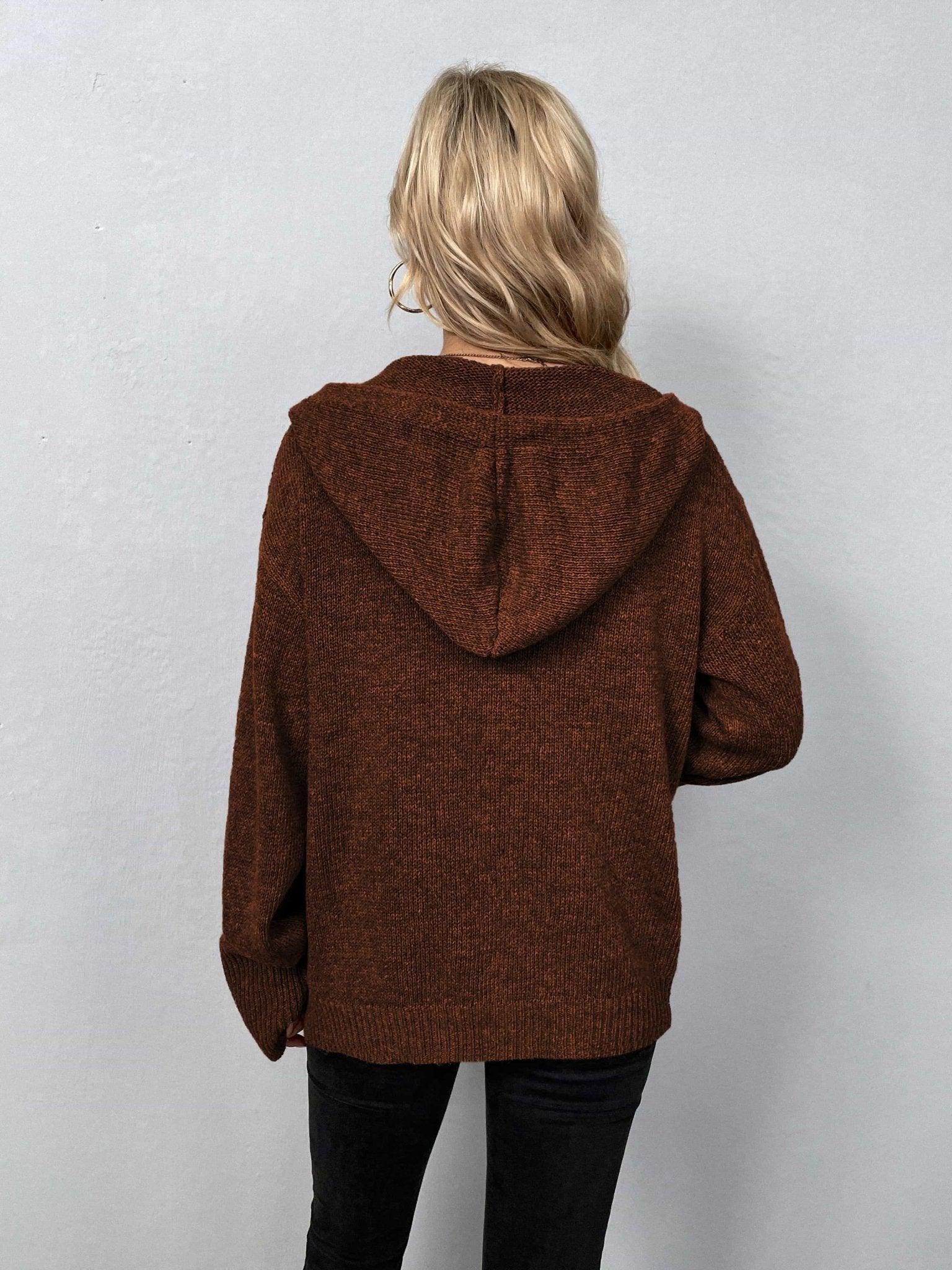 Button - Down Long Sleeve Hooded Sweater - Admiresty