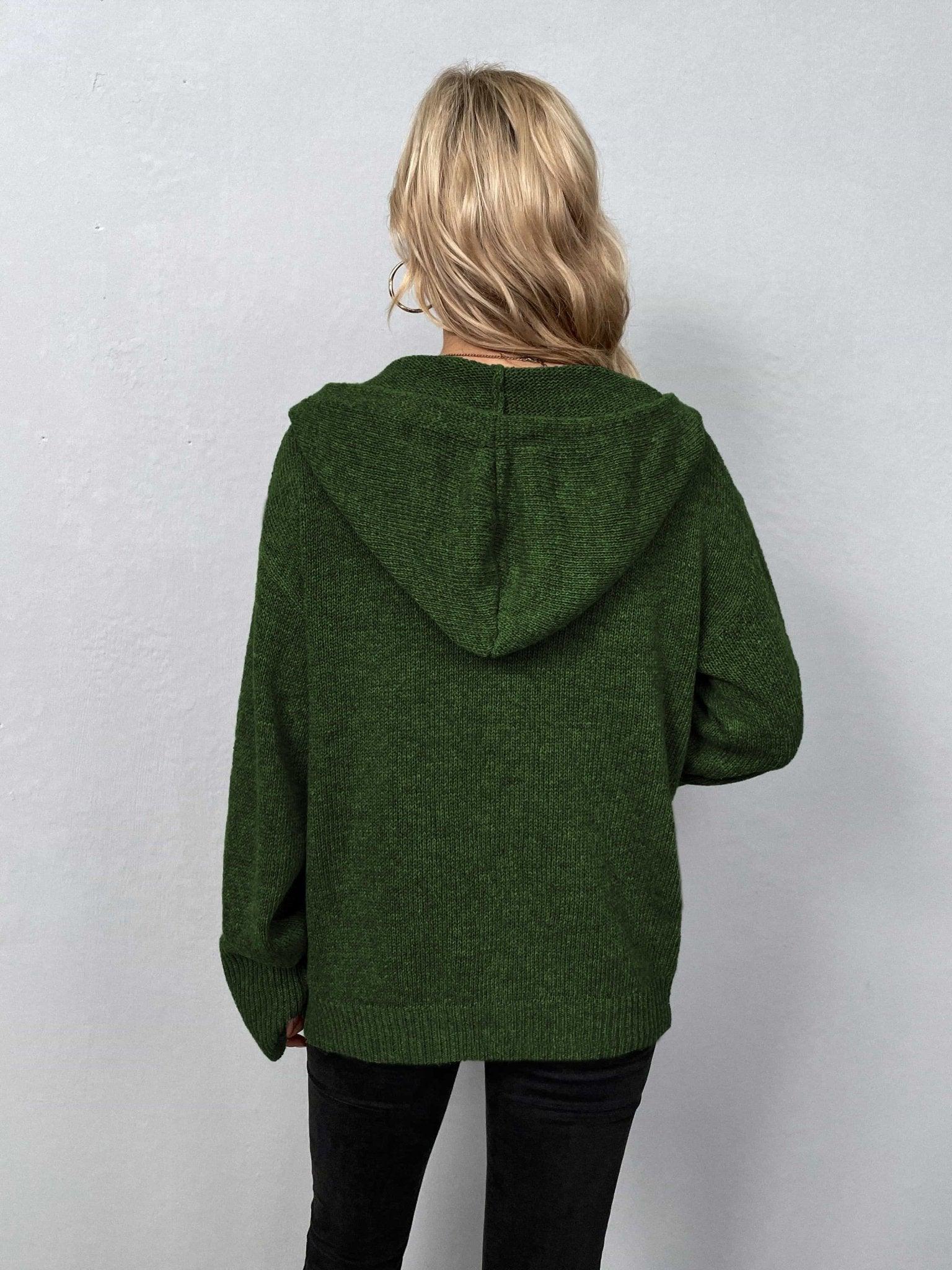 Button - Down Long Sleeve Hooded Sweater - Admiresty