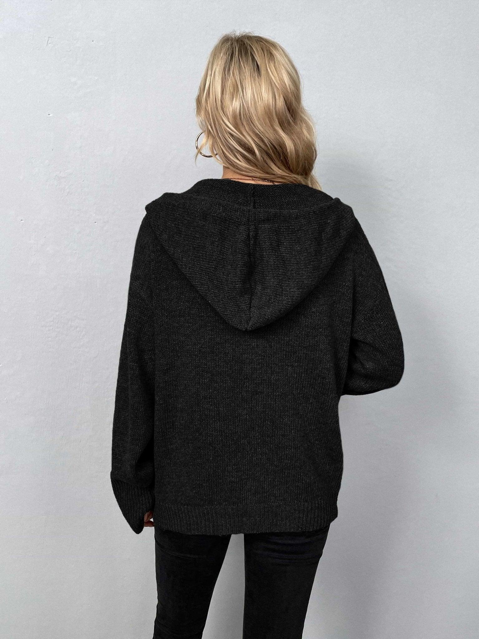 Button - Down Long Sleeve Hooded Sweater - Admiresty