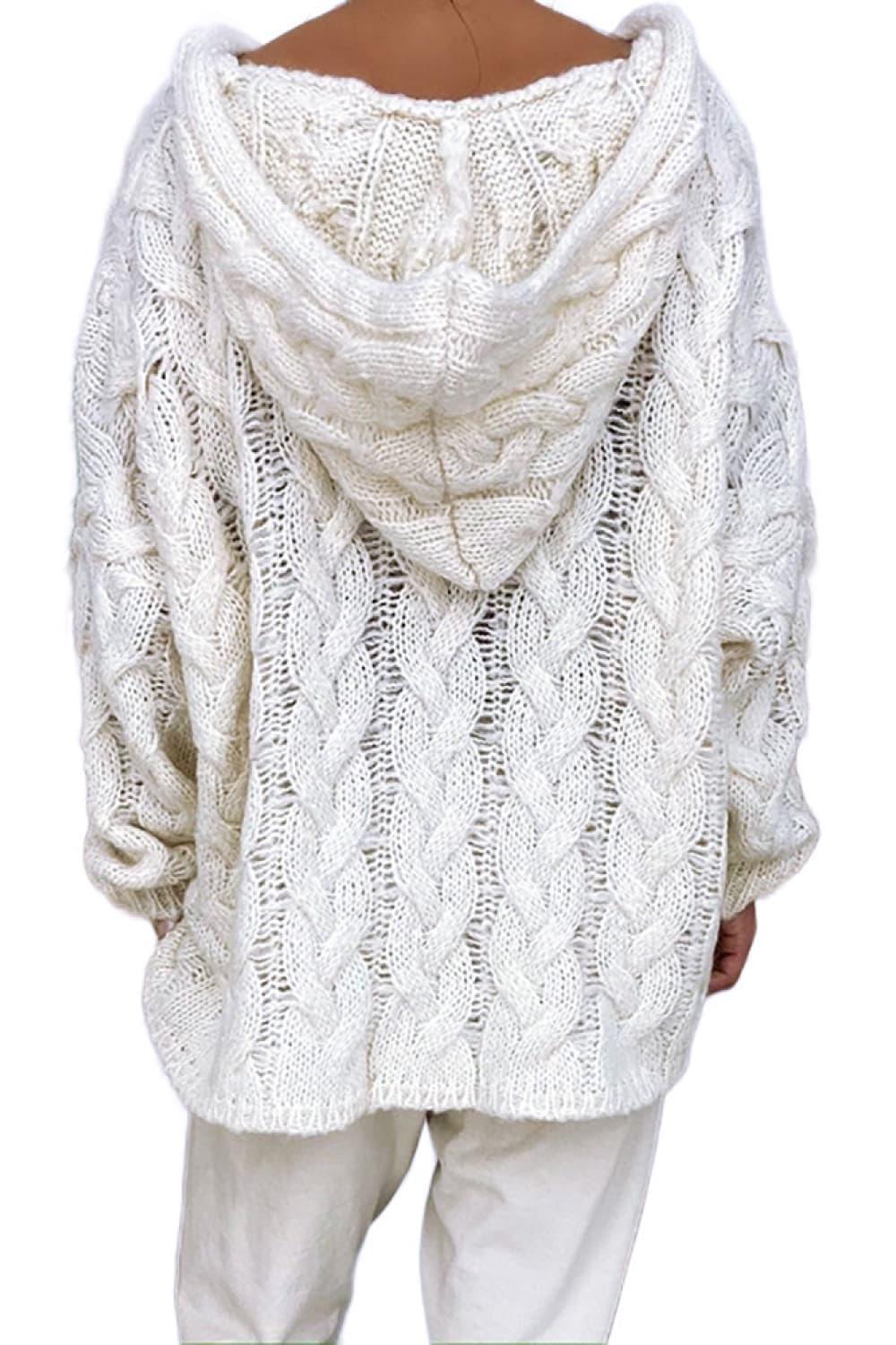 Cable - Knit Hooded Sweater - Admiresty