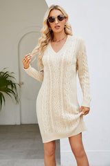 Cable - Knit Long Sleeve Sweater Dress - Admiresty