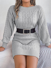 Cable - Knit Round Neck Sweater Dress - Admiresty