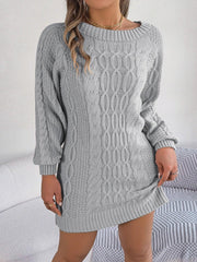Cable - Knit Round Neck Sweater Dress - Admiresty