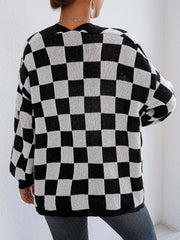 Checkered Open Front Long Sleeve Cardigan