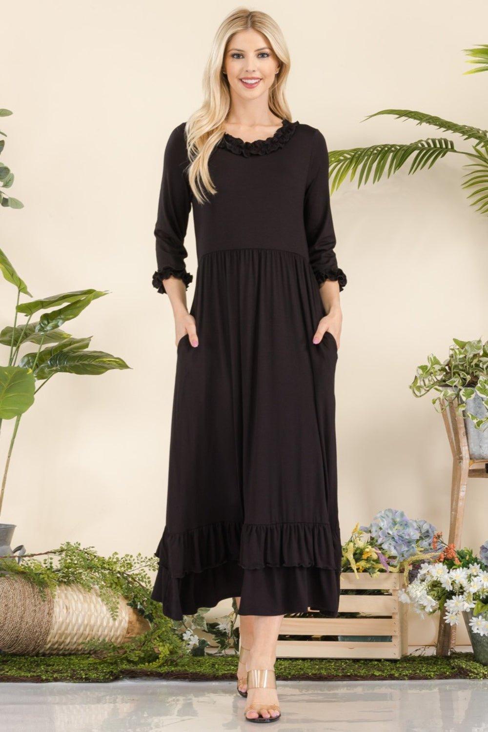 Celeste Full Size Layered Ruffle Hem Dress with Pockets - Admiresty