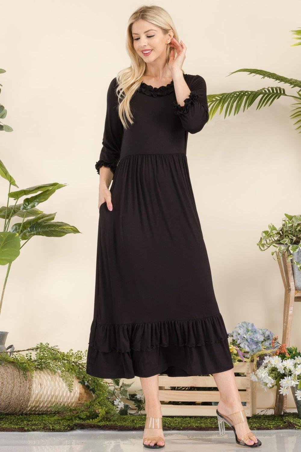 Celeste Full Size Layered Ruffle Hem Dress with Pockets - Admiresty