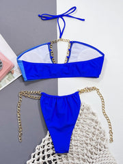 Chain Detail Halter Neck Bikini Set - Admiresty
