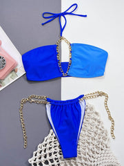 Chain Detail Halter Neck Bikini Set - Admiresty