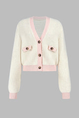 Contrast Trim Button Up Dropped Shoulder Cardigan - Admiresty
