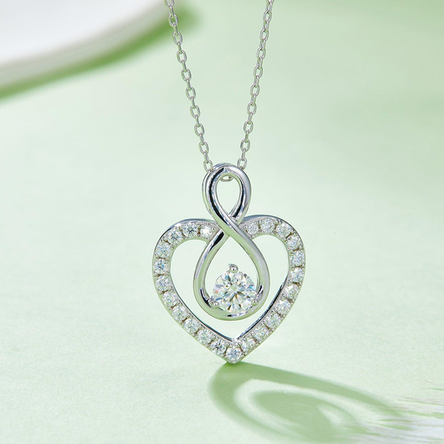 1 Carat Moissanite 925 Sterling Silver Heart Shape Necklace - Admiresty